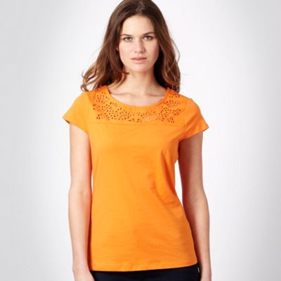 Petite bright orange cut-out t-shirt