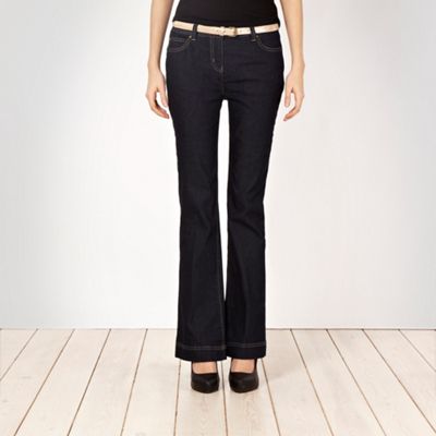 Petite dark blue belted bootleg jeans                                                                                           