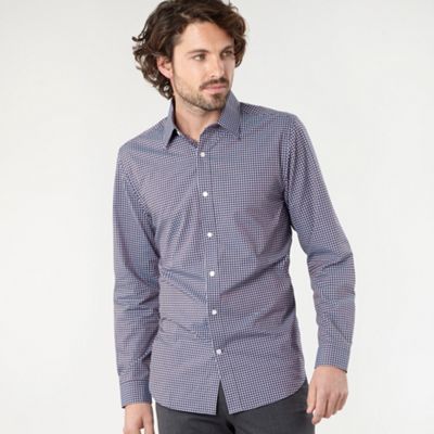 Dark red grid check long sleeved shirt