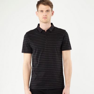 Black textured stripe polo shirt