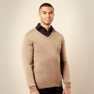 Designer beige merino wool knitted jumper                                                                                       