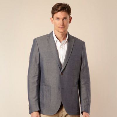 Designer blue linen blend blazer jacket                                                                                         