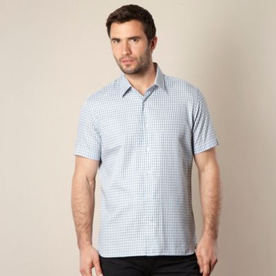 Big and tall designer green jagged gingham checked shirt                                                                        
