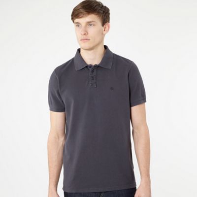 Grey plain pique polo shirt