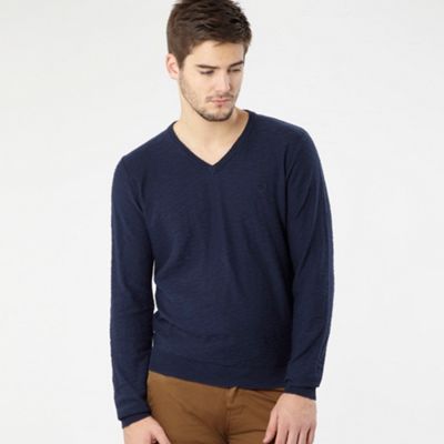 Navy slubbed v-neck jumper