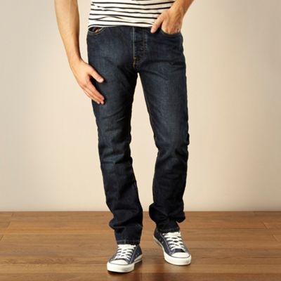 Designer dark blue straight leg jeans