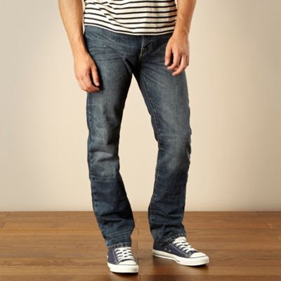 Designer light blue straight leg jeans