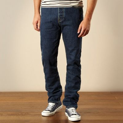 Designer blue straight leg jeans