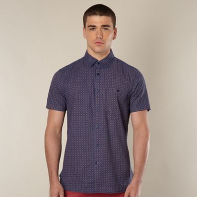 Big and tall designer navy fine tile printed shirt                                                                              
