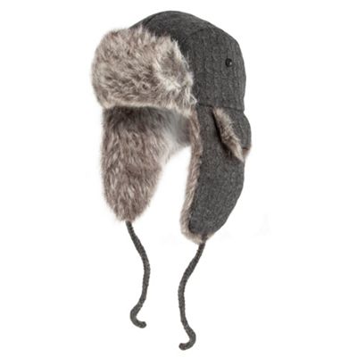 Grey cable knit trapper hat