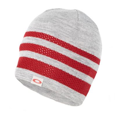 Light grey woven stripe beanie hat