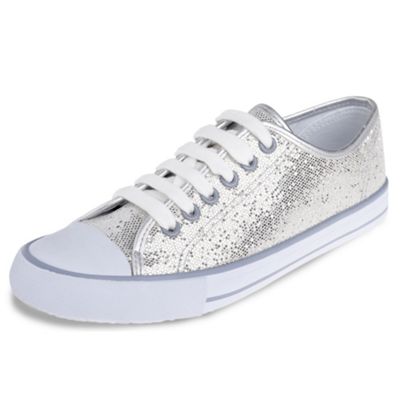 Silver Glitter Lace Up Pumps