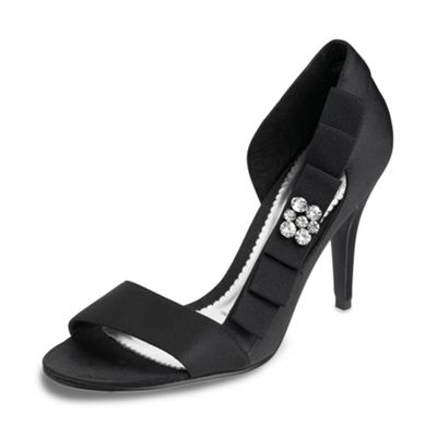 Black satin jewel side sandals