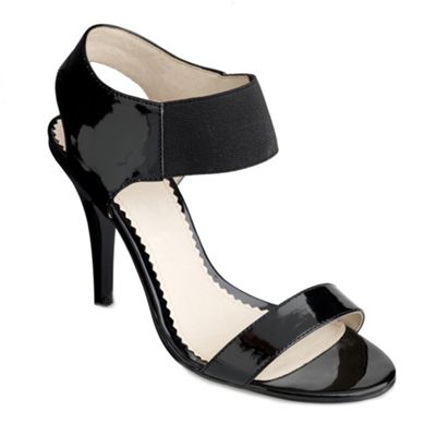Black patent high heel sandals