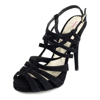 Black suede multi strap heels