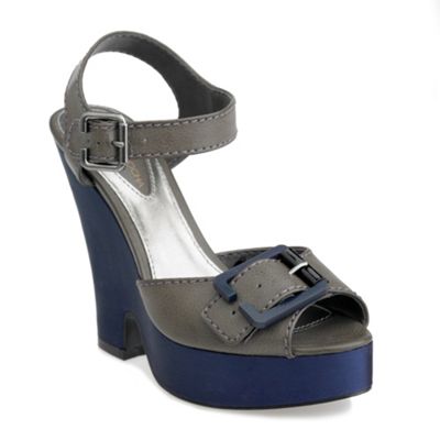 Grey buckle satin wedge