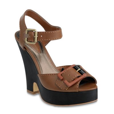 Rocha.John Rocha Chocolate buckle satin wedge