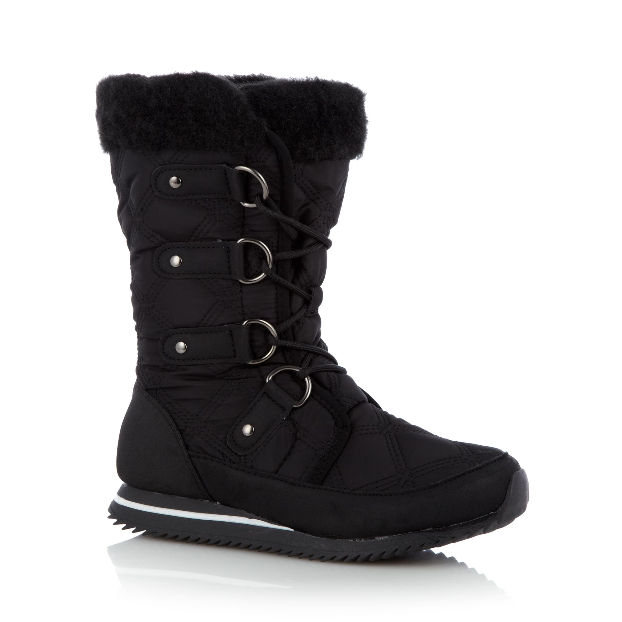 Mantaray Womens Black Quilted Calf Length Snow Boots From