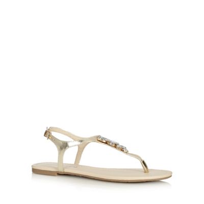 Debenhams Dune Neutral Jewel Heel Double Strap Flat Sandal - . -