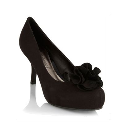 Black flower corsage platform court shoes