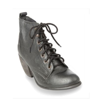 Black leather lace up ankle boots