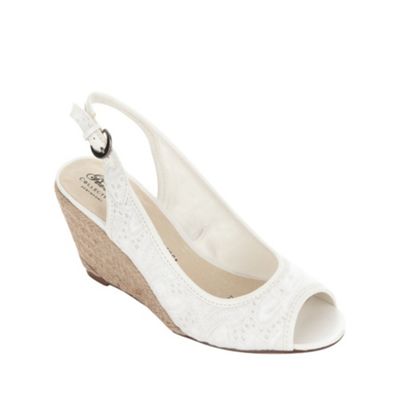 Wider fit white embroidery wedge shoes