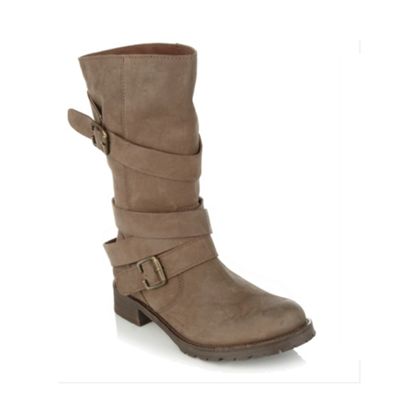 Brown calf length biker boots