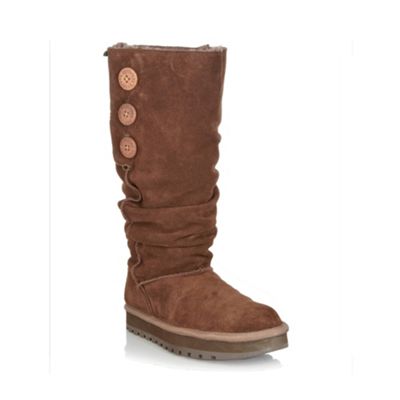 Chocolate brown suede buttoned snow boots                                                                                       