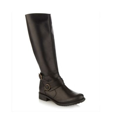 Black Leather Low High Leg Boots                                                                                                