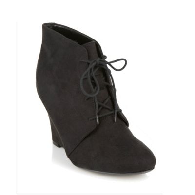 Black suedette high wedge heel ankle boots                                                                                      