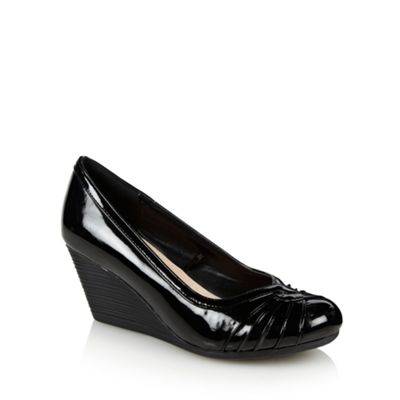 Black wider fit patent wedge heeled court shoes                                                                                 
