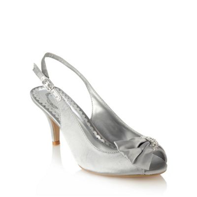 Debut Silver satin mid heeled slingback shoes- at Debenhams
