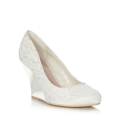 Debut Ivory high wedge heeled lace court shoes- at Debenhams