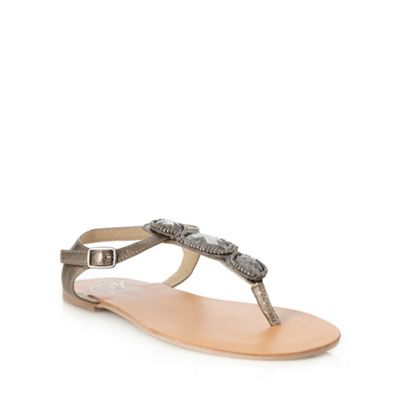 Metallic faceted stone t-bar sandals                                                                                            