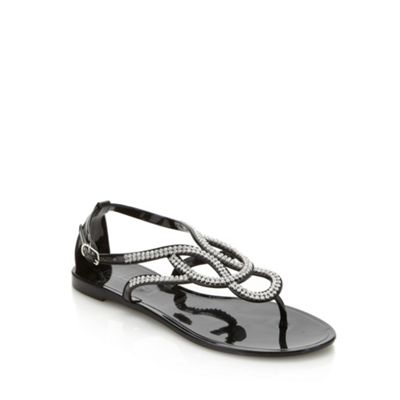 Black diamante toe post strap sandals                                                                                           