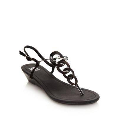 Gunmetal metallic chain low sandals                                                                                             