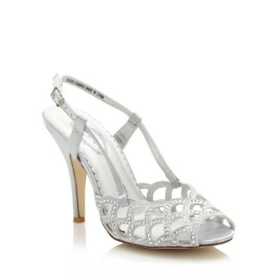 Debut Silver high heeled diamante satin sandals- at Debenhams