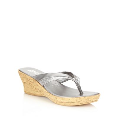 Metallic mock croc strap mid mule wedges                                                                                        