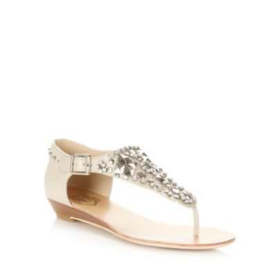 Cream jewelled t-bar sandals                                                                                                    
