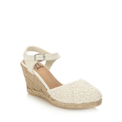 Mantaray Cream crochet high wedge sandals- at Debenhams