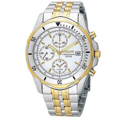 Mens chronograph two tone bracelet white