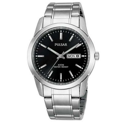 Pulsar Mens black round dial stainless steel