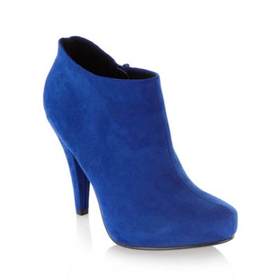 Bright blue faux suede high heeled ankle boots