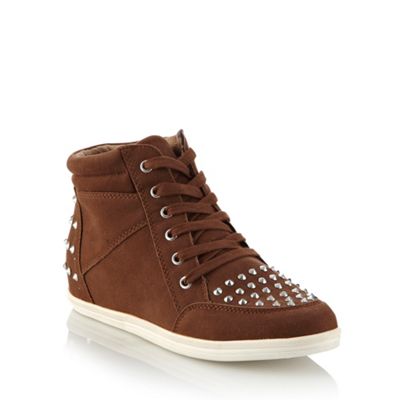 Tan studded high top trainers