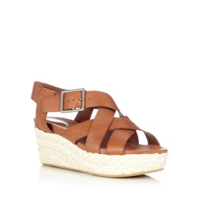 Clarks tan leather strapped wedge heeled sandals
