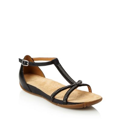 Clarks black 'rona' low diamante stone sandals