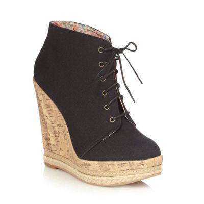 Black Canvas High Heeled 'Sidley' Wedge Boots