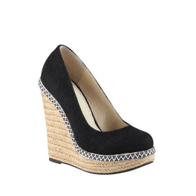 Black canvas round toe 'weslia' high heeled wedge sandals