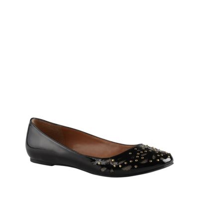 Black leatherette round toe studded 'ternitz' ballet flat