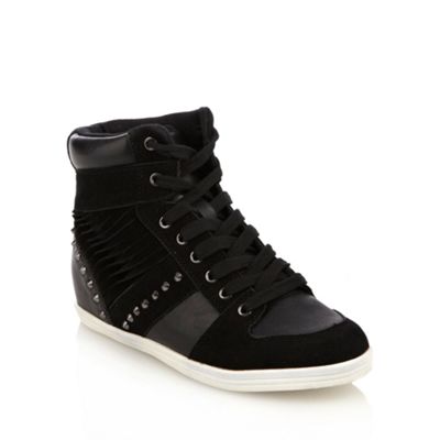 Black studded leather round toe 'merewina' hi top shoe.